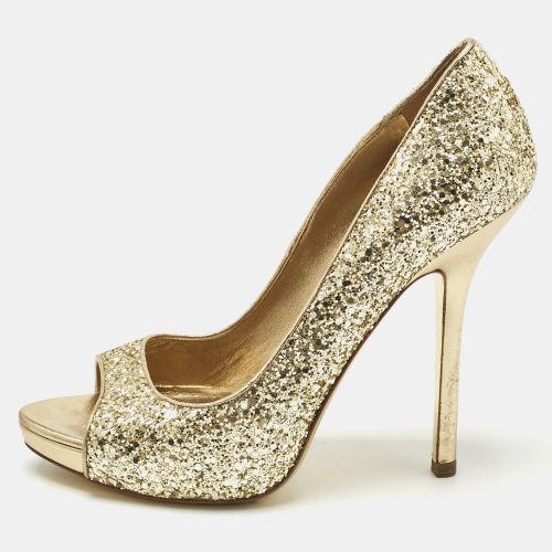 Miu Miu Metallic Gold Glitter Peep Toe Platform Pumps Size 39 - Miu Miu - Modalova