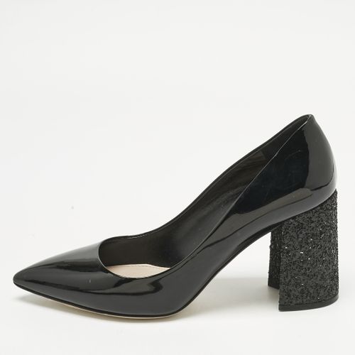 Miu Miu Black Patent Leather Glitter Heel Pointed Toe Pumps Size 39 - Miu Miu - Modalova