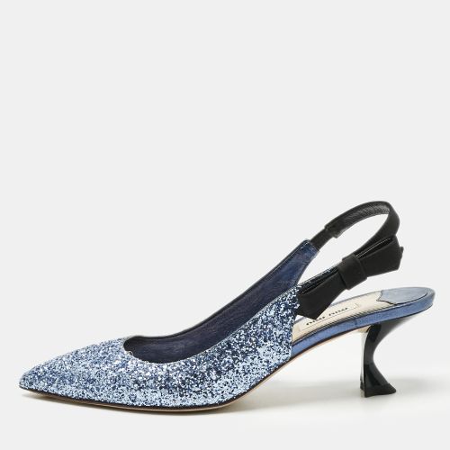 Miu Miu Blue Coarse Glitter Bow Slingback Pumps Size 40.5 - Miu Miu - Modalova