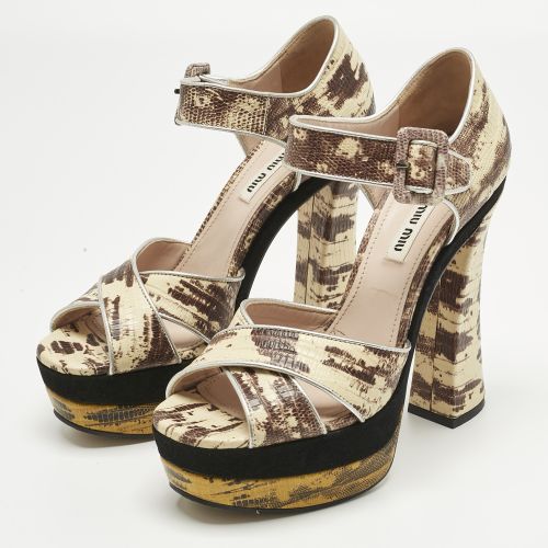 Lizard Embossed Leather Crisscrss Ankle Strap Sandals Size 38 - Miu Miu - Modalova