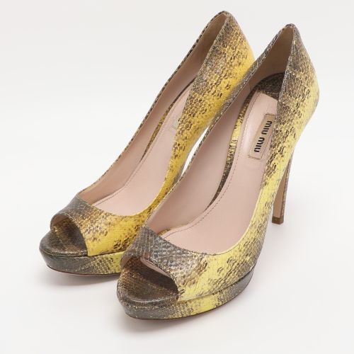 Beige Python Embossed Leather Peep Toe Pumps Size 39.5 - Miu Miu - Modalova