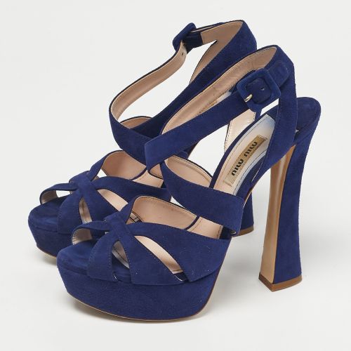 Suede Platform Ankle Strap Sandals Size 36.5 - Miu Miu - Modalova