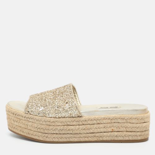 Size 38.5 Glitter Espadrille Platform Slide Sandals - Miu Miu - Modalova