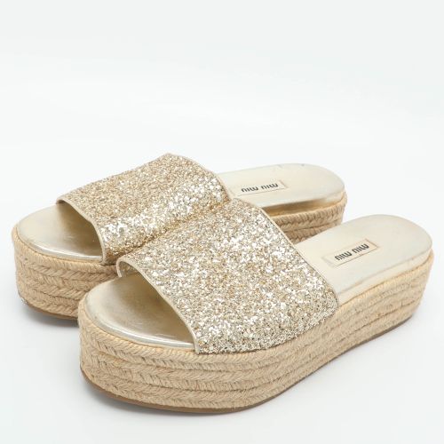 Size 38.5 Glitter Espadrille Platform Slide Sandals - Miu Miu - Modalova