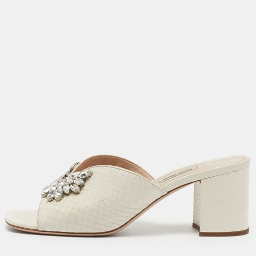 Size 39 Off- Python Leather Crystal Embellished Block Heel Slide Sandals - Miu Miu - Modalova
