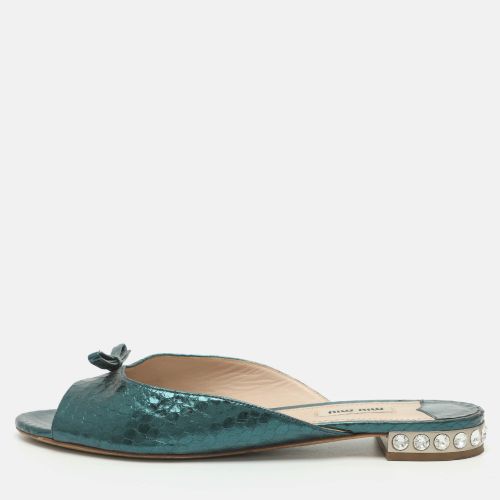 Bow Size 40 Metallic Python Embossed Leather Flat Sandals - Miu Miu - Modalova