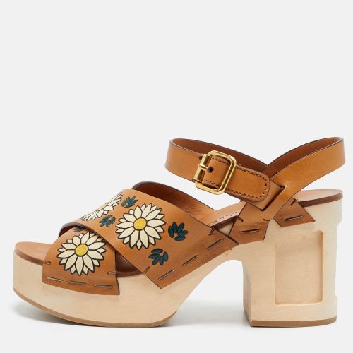 Size 36 Flora Print Leather Ankle Strap Platform Sandals - Miu Miu - Modalova