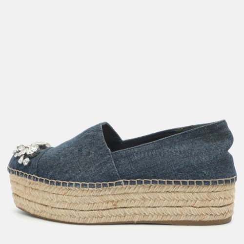 Size 37.5 Crystal Embellished Denim Platform Espadrilles - Miu Miu - Modalova