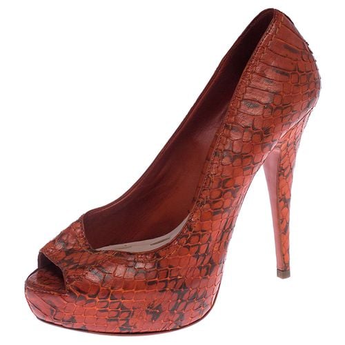 Miu Miu Orange Python Leather Peep Toe Platform Pumps Size 38 - Miu Miu - Modalova