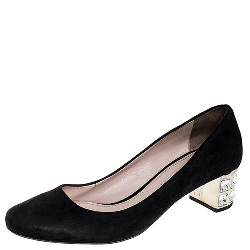 Miu Miu Black Suede Crystal Heel Pumps Size 38 - Miu Miu - Modalova