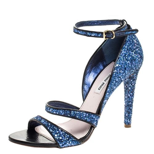 Metallic Coarse Glitter Ankle Strap Sandals Size 38.5 - Miu Miu - Modalova