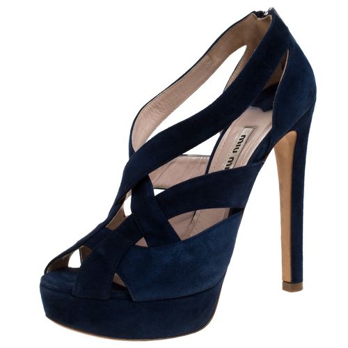 Miu Miu Blue Suede Leather Strappy Platform Sandals Size 36.5 - Miu Miu - Modalova