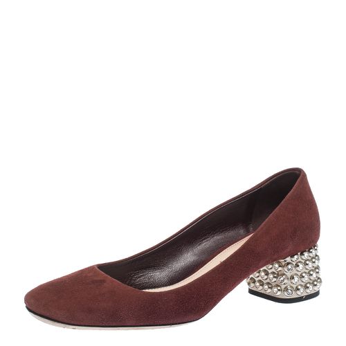 Miu Miu Burgundy Suede Crystal Heel Pumps Size 37 - Miu Miu - Modalova