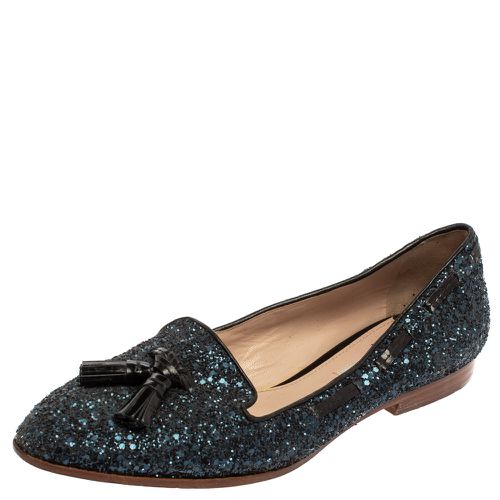 Miu Miu Blue Glitter And Leather Tassel Smoking Loafer Size 38.5 - Miu Miu - Modalova