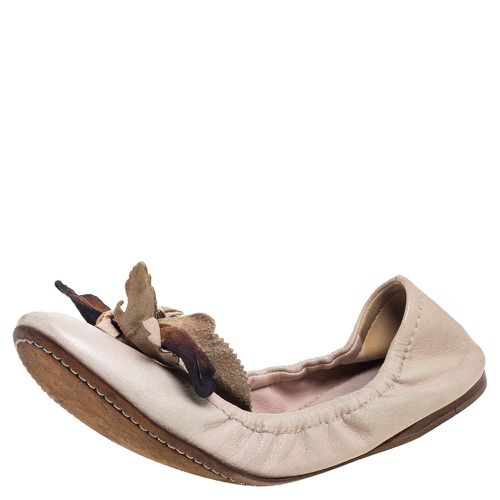 Miu Miu Beige Leather Embellished Flats Size 38 - Miu Miu - Modalova