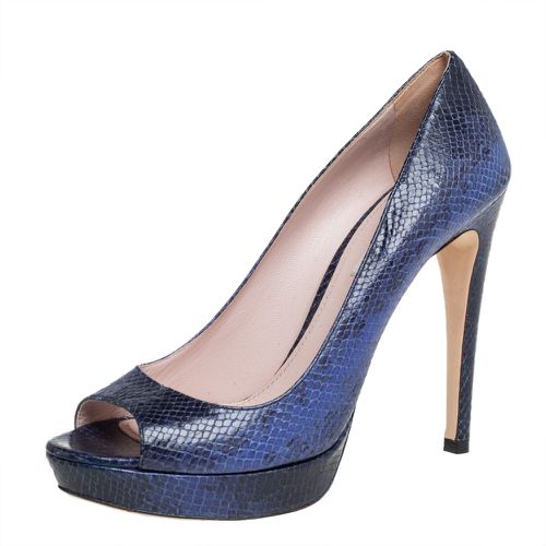 Miu Miu Blue/Black Python Embossed Leather Peep Toe Platform Pumps Size 39.5 - Miu Miu - Modalova