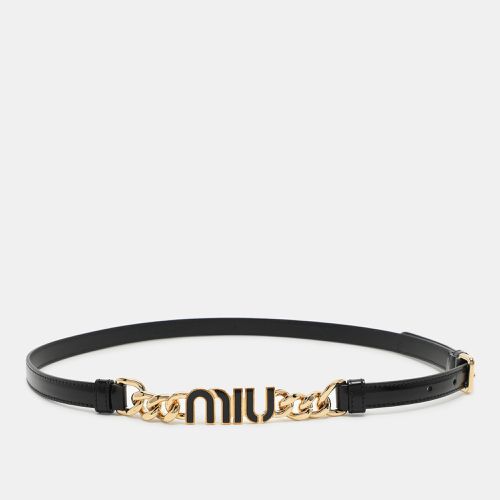 Miu Miu Black Leather Logo Chain Link Waist Belt 85CM - Miu Miu - Modalova