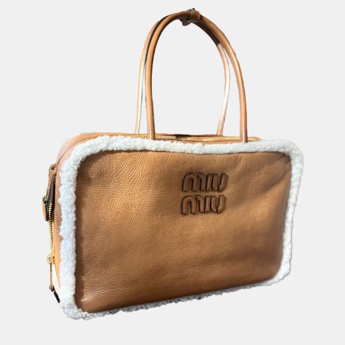 Miu Miu Caramel Lambskin Large Bowling Bag - Miu Miu - Modalova