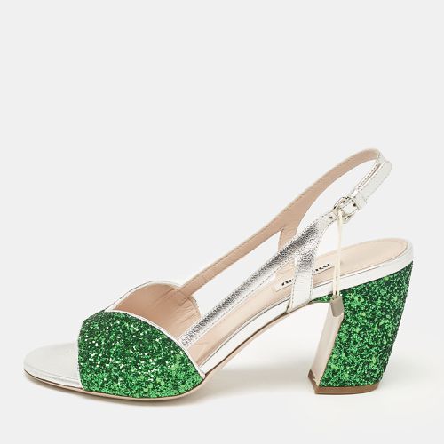 Miu Miu Green Glitter and Leather Ankle Strap Sandals Size 38 - Miu Miu - Modalova