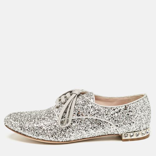 Miu Miu Silver Glitter Crystal Embellished Heels Lace Up Derby Size 36 - Miu Miu - Modalova