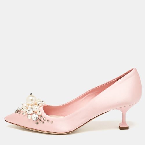 Miu Miu Pink Satin Crystal Embellished Pointed Toe Pumps Size 34 - Miu Miu - Modalova