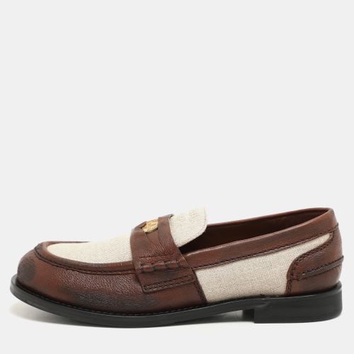 Miu Miu Beige/Brown Canvas and Leather Penny Loafers Size 37 - Miu Miu - Modalova