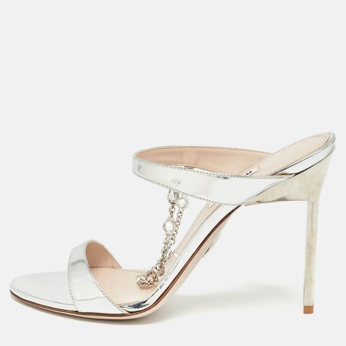 Miu Miu Silver Leather Crystal Embellished Slide Sandals Size 39 - Miu Miu - Modalova