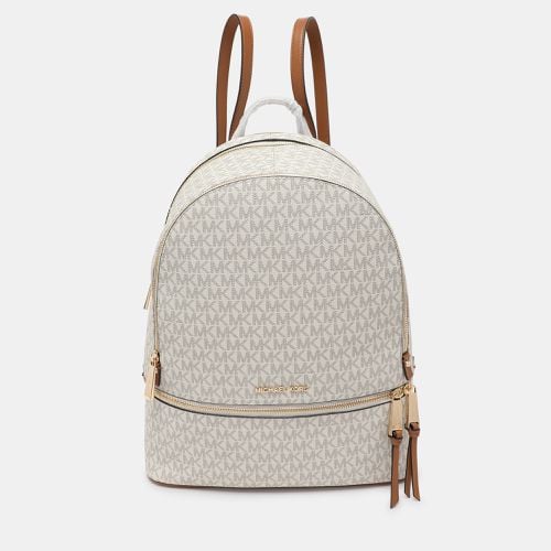 Brown Signature Coated Canvas and Leather Large Rhea Backpack - Michael Kors - Modalova