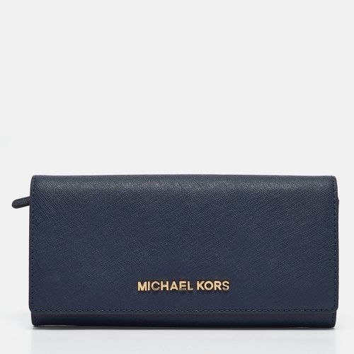 Michael Kors Navy Blue Leather Jet Set Travel Flap Continental Wallet - Michael Kors - Modalova