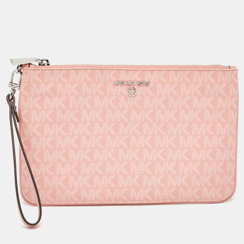 Michael Kors Pink Signature Coated Canvas and Leather Wristlet Pouch - Michael Kors - Modalova