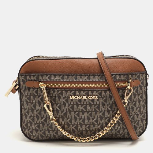 Michael Kors Brown Signature Coated Canvas and Leather Jet Set Crossbody Bag - Michael Kors - Modalova