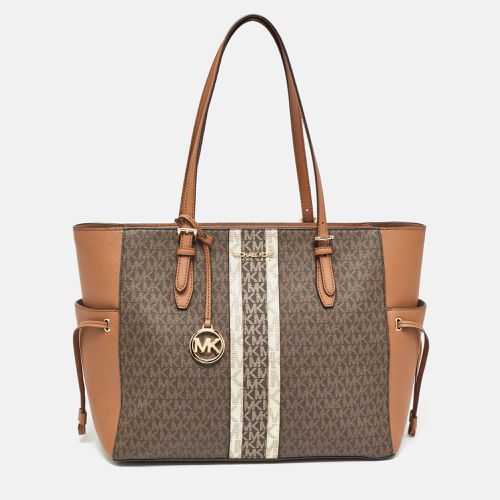 Michael Kors Two Tone Brown Signature Coated Canvas Large Gilly Tote - Michael Kors - Modalova