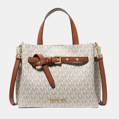 Michael Kors White/Brown Signature Canvas & Leather Crossbody Satchel Bag - Michael Kors - Modalova