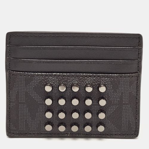 Michael Kors Black Signature Coated Canvas and Leather Studded Tall Card Case - Michael Kors - Modalova