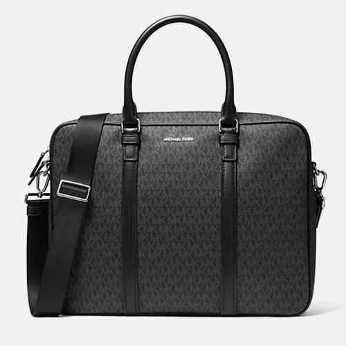 Michael Kors Black Coated Canvas Hudson Logo Briefcase - Michael Kors - Modalova