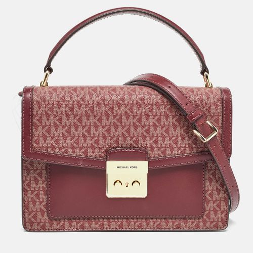 Michael Kors Burgundy Signature Coated Canvas Medium Johara Top Handle Bag - Michael Kors - Modalova