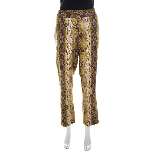 Michael Kors Multicolor Snakeskin Print Linen Stretch Straight Fit Trousers M - Michael Kors - Modalova