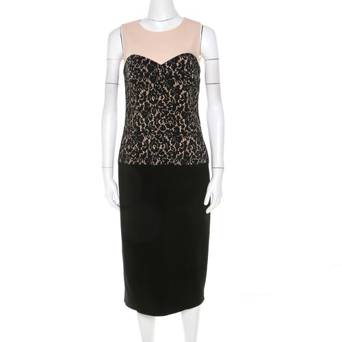 Michael Kors Black Lace Print Stretch Wool Crepe Dress M - Michael Kors - Modalova