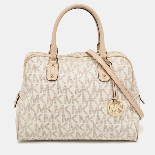 Michael Kors Beige/White Signature Coated Canvas and Leather Charm Satchel - Michael Kors - Modalova