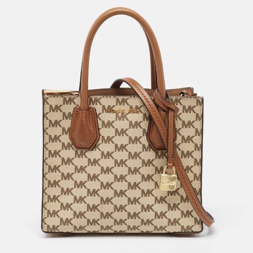 Michael Kors Brown/Beige Signature Coated Canvas and Leather Mini Mercer Tote - Michael Kors - Modalova