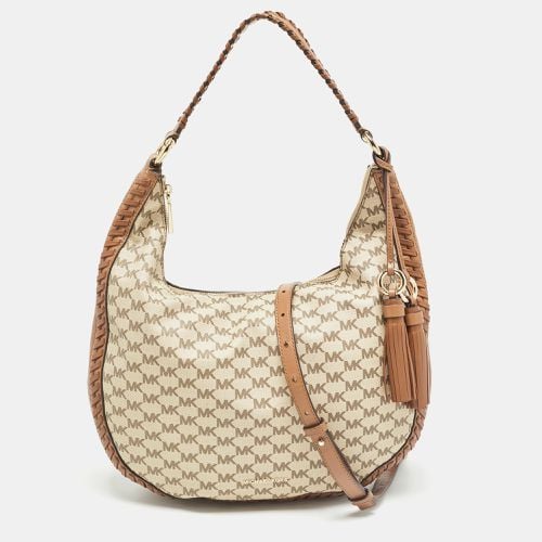 Michael Kors Beige/Brown Signature Coated Canvas and Leather Lauryn Hobo - Michael Kors - Modalova