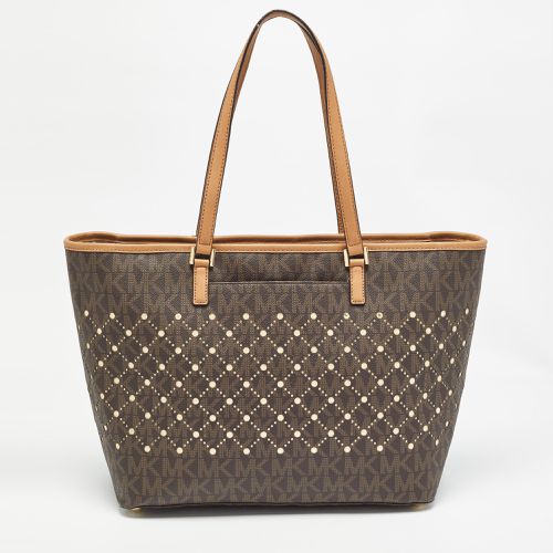 Michael Kors Brown Signature Coated Canvas and Leather Jet Set Violet Tote - Michael Kors - Modalova