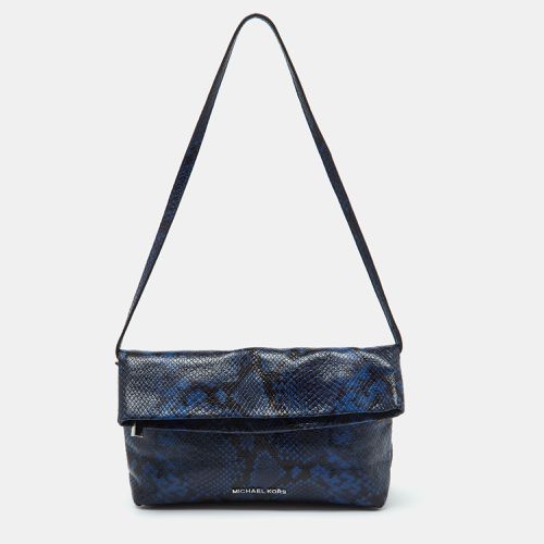 MICHAEL Michael Kors Blue Python Embossed Leather Foldover Shoulder Bag - Michael Kors - Modalova