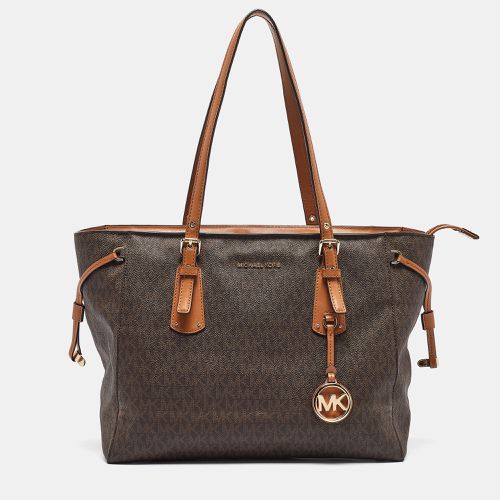 Michael Kors Brown Signature Coated Canvas and Leather Voyager Shopper Tote - Michael Kors - Modalova