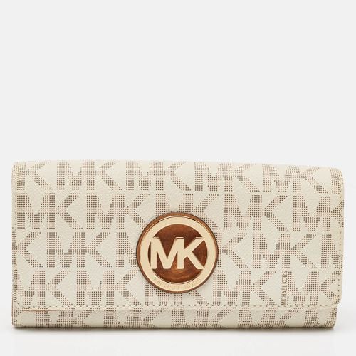 Michael Kors White/Brown Signature Coated Canvas and Leather Fulton Continental Wallet - Michael Kors - Modalova