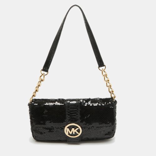 Michael Kors Black Python Embossed and Sequins Logo Flap Shoulder Bag - Michael Kors - Modalova