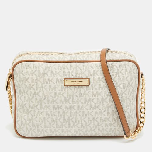 Michael Kors Off White/Brown Signature Coated Canvas and Leather East/West Crossbody Bag - Michael Kors - Modalova