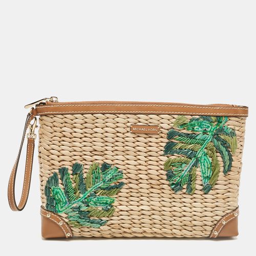 Michael Kors Tan Wicker Malibu Wristlet Zip Pouch - Michael Kors - Modalova