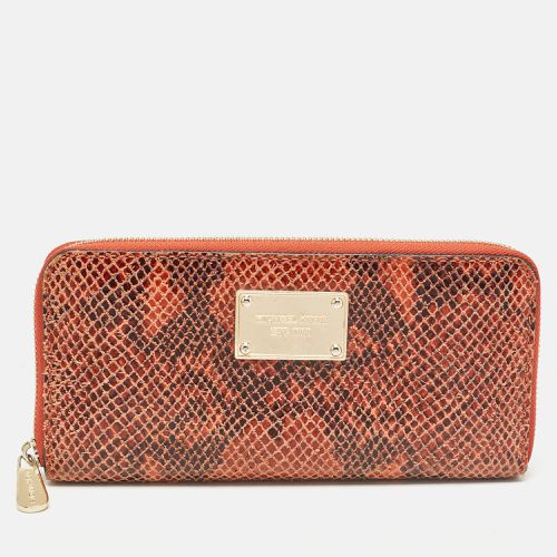 Michael Kors Orange/Brown Snakeskin Embossed Leather Jet Set Zip Around Wallet - Michael Kors - Modalova