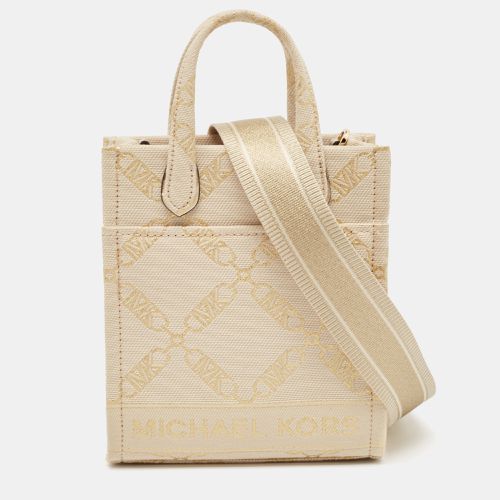 Michael Kors Beige/Gold Empire Logo Jacquard Canvas Extra-Small GIgi Crossbody Bag - Michael Kors - Modalova